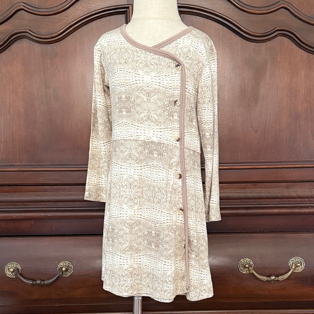 Kate Quinn Bamboo Kimono Dress 3T Cream Taupe Geometric